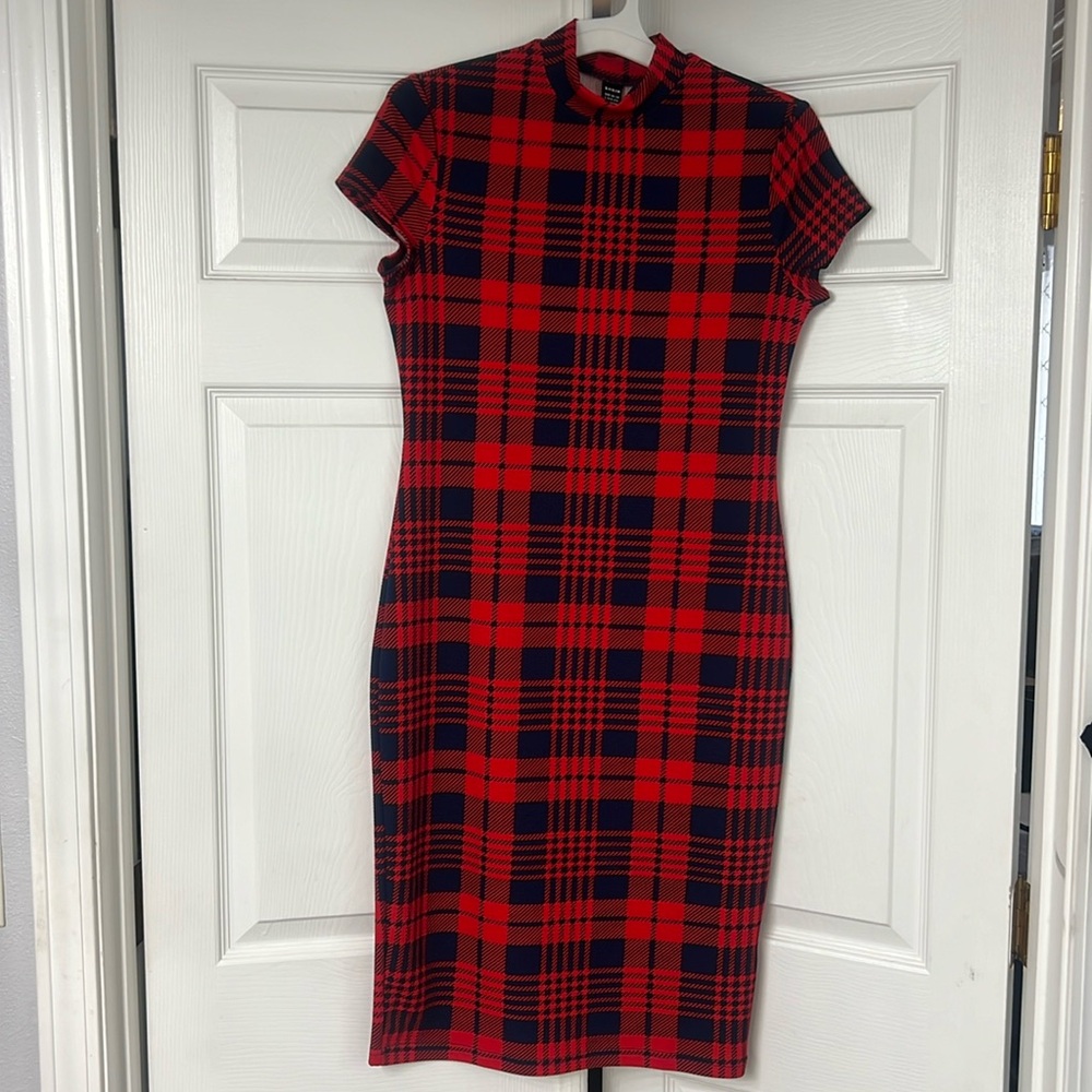 SHEIN size L Buffalo plaid red/ navy print never worn!